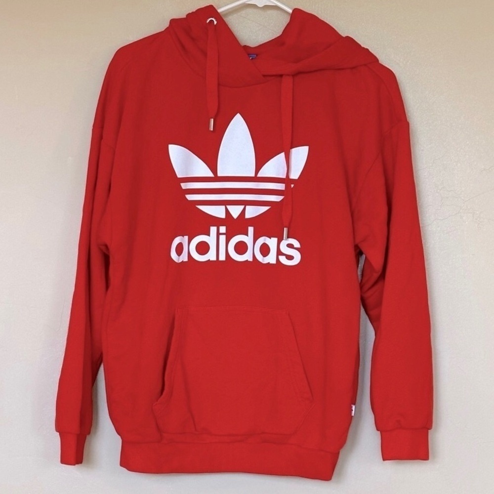 Adidas hoodie sweatshirt NEW Red/White kangaroo pocket Oversized XS